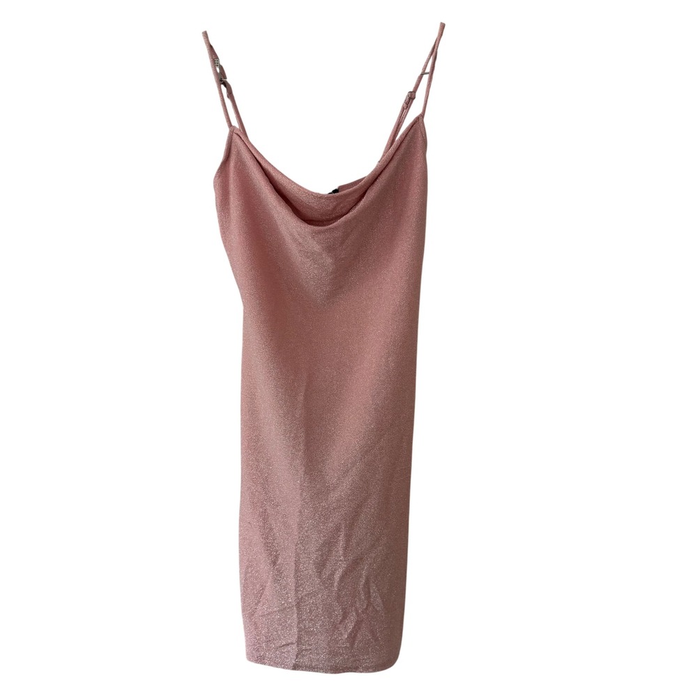 Vintage Y2K Bebe Pink Metallic Shimmer Cowl Neck Mini Slip Dress XS NWT Party